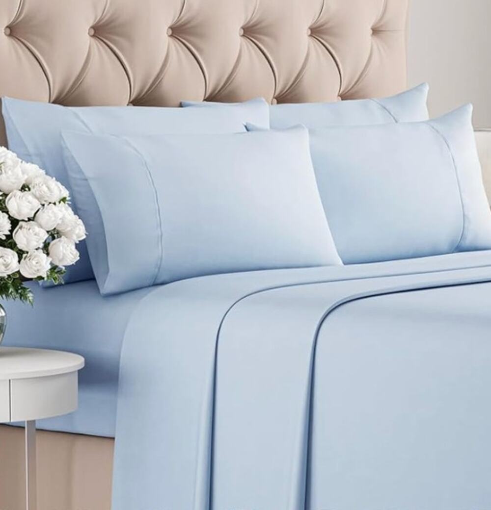 Full 6 Piece Wrinkle Free Sheet Set, Comfy Breathable & Cooling- Sky Blue